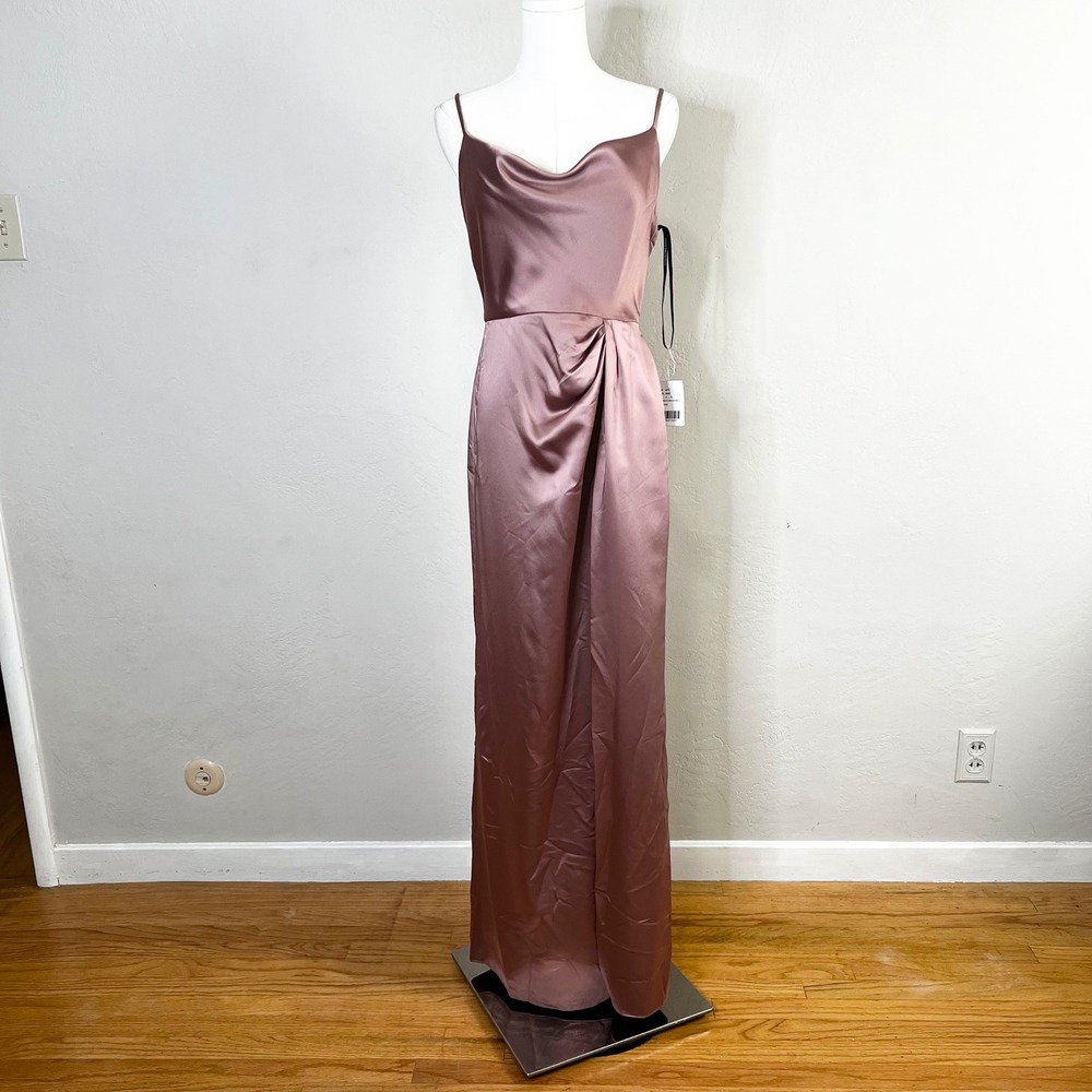 Dessy Collection 3072 Sienna Satin‎ Charmeuse Cowl Neck Maxi Dress Formal Size 4